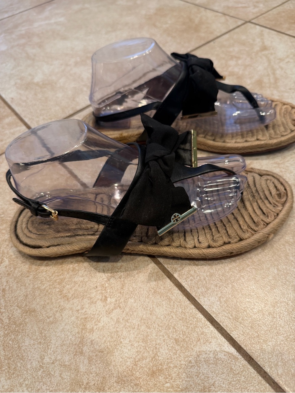 Tory Burch Black Bow Rope-Trim Sandals READ DESC Sz 9.5